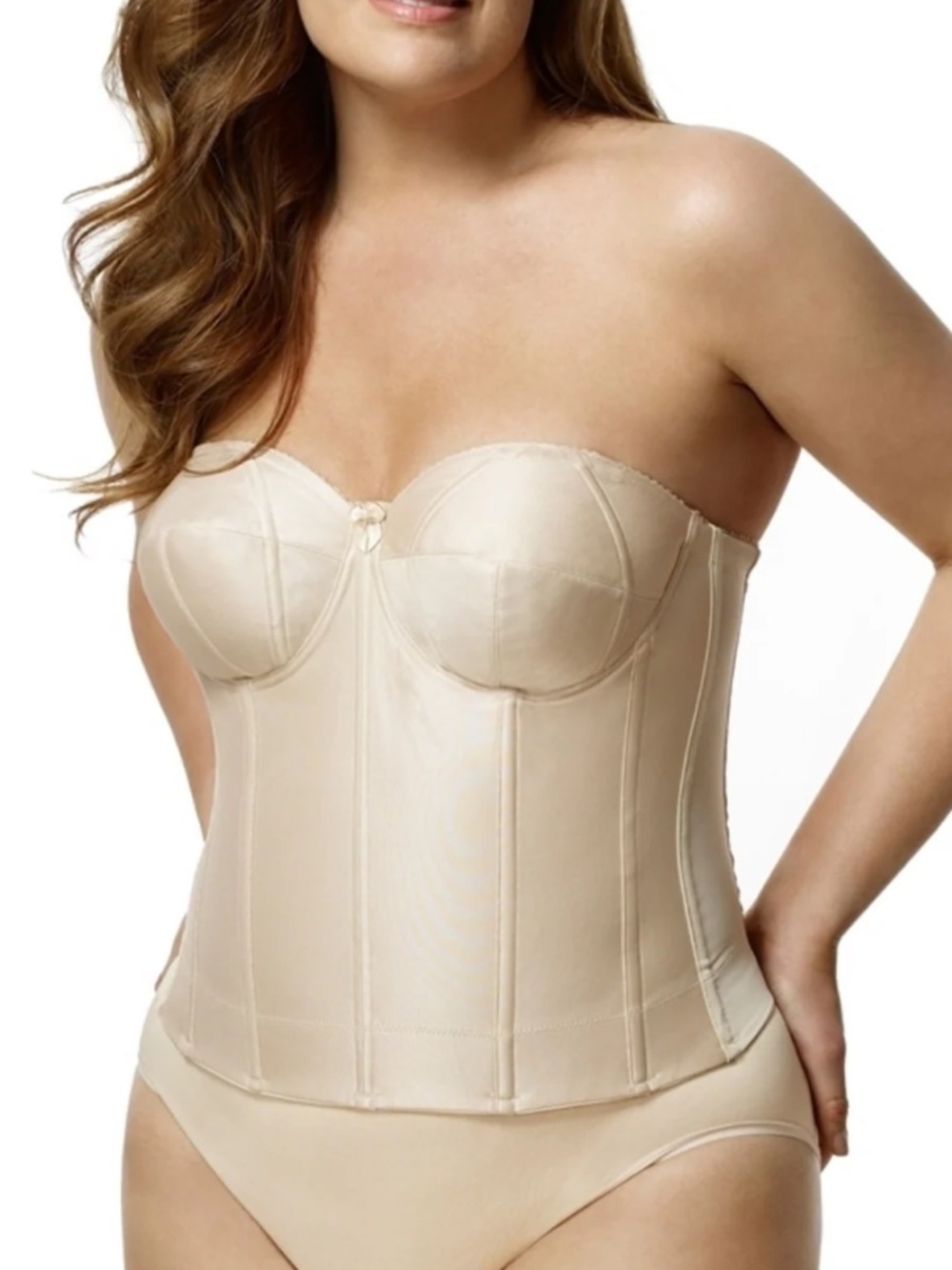 Elila nude strapless longline underwire bustier bra with a satin finish size 40E